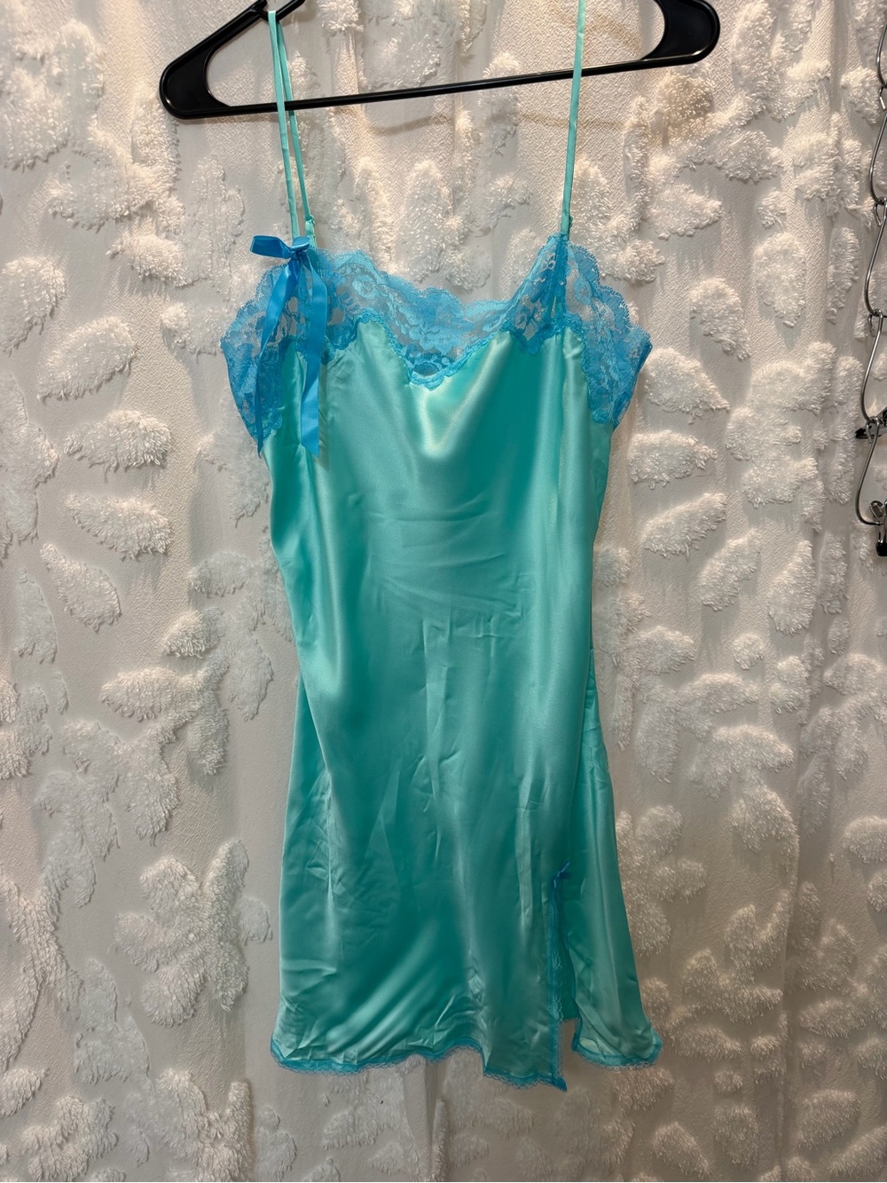 Victoria's Secret Aqua Satin Lace Chemise